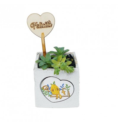 0230705 Vaso x piantina 7x7x6,5h c/tag lgn cuore CRESIMA