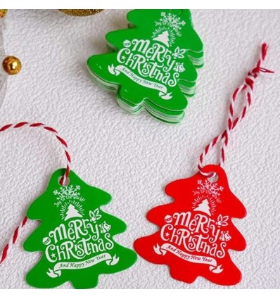 CM-22035 Conf. 50pz tags albero natale VERDE/ROSSO