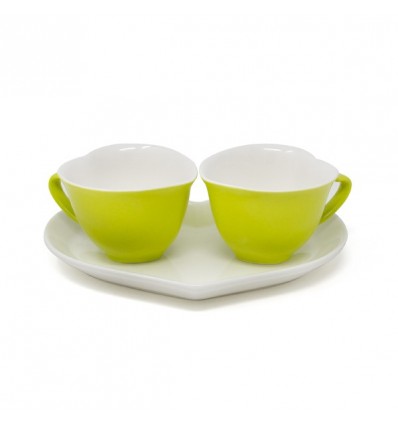 /1007015 Set 2 tazze cuore c/piattino GREEN