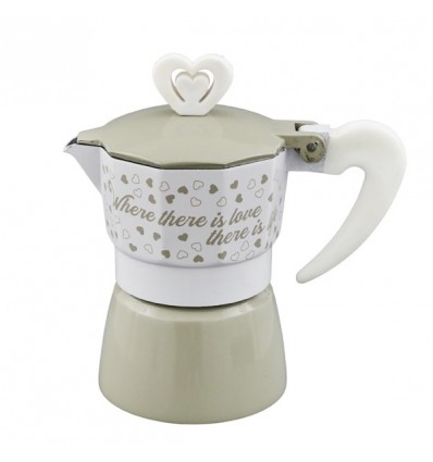 1321003 Caffettiera 1 tazza 9x14 love tortora/bianco