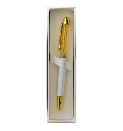 1347002 Penna strass cm14 c/gancio BIANCO/ORO giftbox