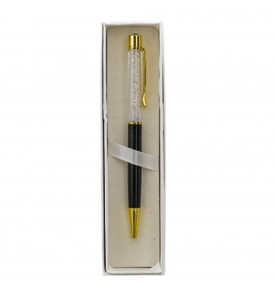 1347003 Penna strass cm14 c/gancio NERO/ORO giftbox