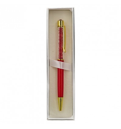 1347004 Penna strass cm14 c/gancio ROSSO/ORO giftbox