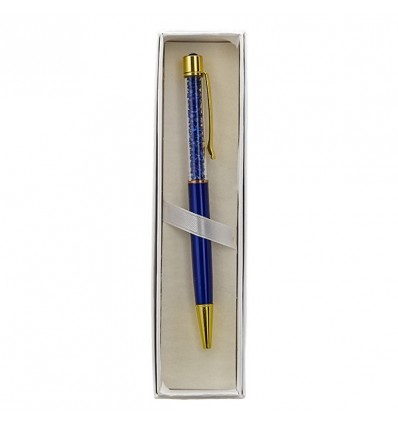 1347005 Penna strass cm14 c/gancio BLU/ORO giftbox