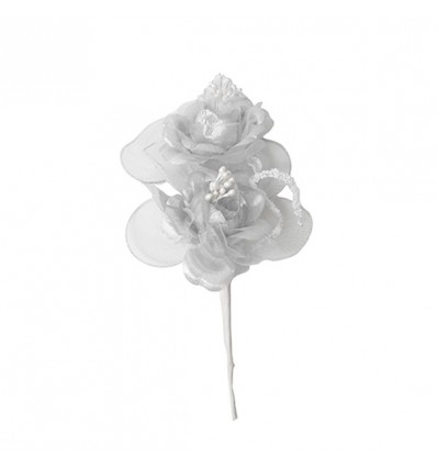 /CK5097-ARG Bouquet 2rose lame'+5racch. stoffa ARGENTO