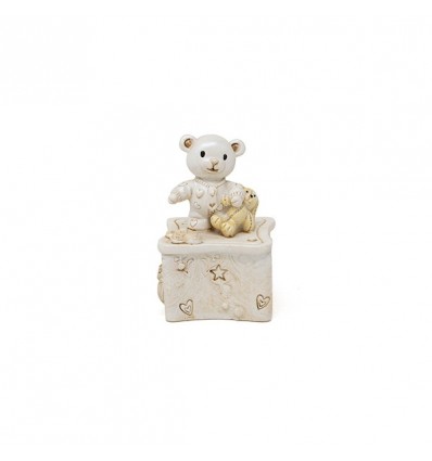 /QLUX15162 Scatola 5x5x7 c/orsetto Bear resina h11 AVORIO/BEIGE