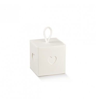 16916C Cubo 5x5x5 c/cuore e cordoncino WHITE (PAP 21+T)