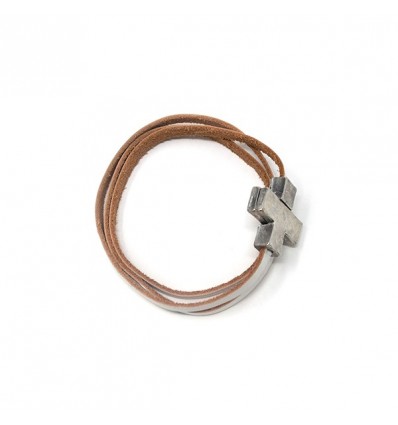 /BR260 Bracciale cuoio AVORIO c/croce calamita