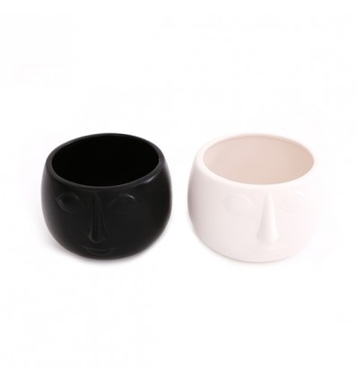 /TJN0333 Vaso faccia 13x9h ceramica 2 col (bianco+nero)