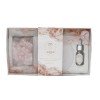 FR 1526 Set benessere piattino+olio+pietre QUARZO ROSA (rose e eucalipto)